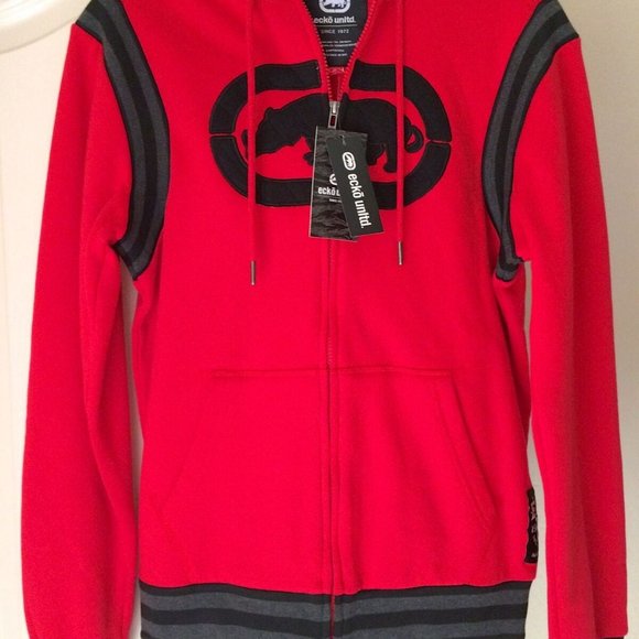 RARE ECKO UNLTD Quiltify Zipper Hoodie Sweatshirt Unizex Red M NWT